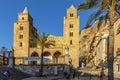 View of Cefalu Cathedral or Duomo di Cefalu and Piazza del Duomo in the coastal town of Cefalu in Sicily in Italy Royalty Free Stock Photo