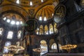 View of the ceiling and upper level of the interior of the Hagia Sophia museum, a former Muslim Mosque, in Istanbul, Turkey