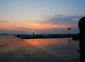 view of the center of the Siberian city Khanty-Mansiysk at sunset