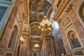 View of the central chandelier in St. Isaac`s Cathedral in St. Petersburg