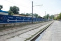 View of central highway of the Dnipro city, Yavornytskoho Avenue in area of construction of the metro station `Teatralna`