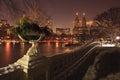 View of Central Park West, the Lake and Bow Bridge Royalty Free Stock Photo