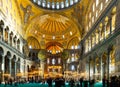 View of the central part of the interior of the Hagia Sophia. Turkey