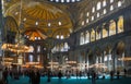 View of the central part of the interior of the Hagia Sophia. Turkey