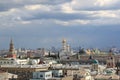 Moscow, Russia - July 09, 2019: View of the central part of Moscow with the partially visible Moscow Kremlin