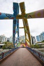 Singapore City Centre`s iconic Painted Bridge over the river Royalty Free Stock Photo