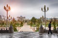 View on the central square of Dushanbe, Tajikistan