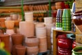 View of ceramic flower pots in the horticultural market
