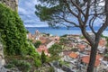 View of Cetina River, mountains and old town Omis, Croatia Royalty Free Stock Photo