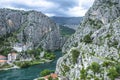 View of Cetina River, mountains and old town Omis, Croatia Royalty Free Stock Photo