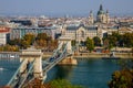 View of the Chain Bridge across the Danube in Budapest, Hungary