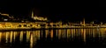 A view from the Chain Bridge across the River Danube in Budapest at night towards the Buda district Royalty Free Stock Photo