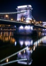 The view of the Chain bridge in Budapest, Hungary, at night Royalty Free Stock Photo