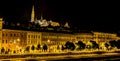 A view from the Chain Bridge in Budapest towards the Fisherman`s Bastion at night Royalty Free Stock Photo