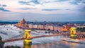 View at Chain bridge, river Danube and famous building of Parliament Royalty Free Stock Photo