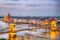 View at Chain bridge, river Danube and famous building of Parliament Royalty Free Stock Photo