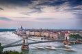 View at Chain bridge, river Danube and famous building of Parliament Royalty Free Stock Photo