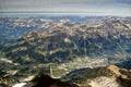 View of the Chamonix valley between the mountains