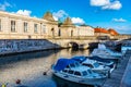 View of a channel next to the Christiansborg Slot Palace in Copenhagen, Denmark