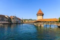 View at the Chapel bridge over Reuss river in Luzern Lucerne. Royalty Free Stock Photo