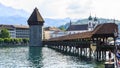 View at the Chapel bridge over Reuss river in Luzern Lucerne. Royalty Free Stock Photo