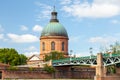 View on Chapel Saint-Joseph de la Grave and Saint Pierre bridge in Toulouse Saint-Cyprien district