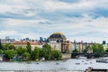 View from Charles Bridge, The  clorful buildings along the bank of Vltava river with National Theatre in Prague city,  the Vltava Royalty Free Stock Photo