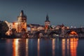 View of Charles Bridge at night in Prague, Czech Republic Royalty Free Stock Photo