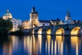 View of Charles Bridge over Moldau river, Prague Czech Republic