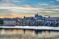 View of Charles bridge over Vltava river and Gradchany (Prague C