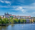 View of Charles bridge over Vltava river and Gradchany (Prague C