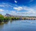 View of Charles bridge over Vltava river and Gradchany (Prague C