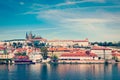 View of Charles bridge over Vltava river and Gradchany (Prague C