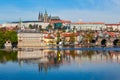 View of Charles bridge over Vltava river and Gradchany