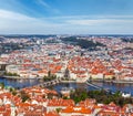 View of Charles Bridge over Vltava river and Old city from Petri Royalty Free Stock Photo