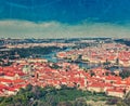 View of Charles Bridge over Vltava river and Old city from Petrin hill Observation Tower Royalty Free Stock Photo