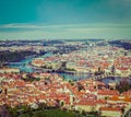 View of Charles Bridge over Vltava river and Old city from Petrin hill Observation Tower Royalty Free Stock Photo