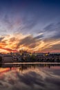 View on Charles Bridge and Prague Castle over Vltava River during early night with wonderful dusk sunset Royalty Free Stock Photo