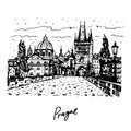 Charles Bridge. Prague, Czech Republic. Graphic sketch