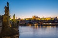 View of Charles Bridge and Prague skyline in Czech Republic at night Royalty Free Stock Photo