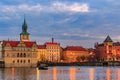 View from the Charles bridge to Smetana museum on the right bank of the river Vltava in the Old Town of Prague.