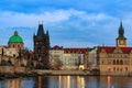 View from the Charles bridge to Smetana museum on the right bank of the river Vltava in the Old Town of Prague.