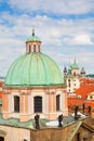 View from Charles Bridge Tower of the Dome of St Francis Church