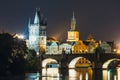 Charles Bridge and Vltava river at night in Prague, Czech Republic Royalty Free Stock Photo