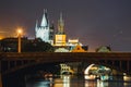 Charles Bridge and Vltava river at night in Prague, Czech Republic Royalty Free Stock Photo