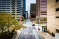 View of Charles Street from an elevated walkway in Baltimore, Ma