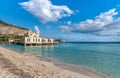 View of Charleston, the Mondello beach establishment on the sea in Palermo, Sicily. Royalty Free Stock Photo