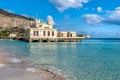 View of Charleston, the Mondello beach establishment on the sea in Palermo, Sicily. Royalty Free Stock Photo