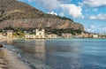 View of Charleston, the Mondello beach establishment on the sea in Palermo, Sicily. Royalty Free Stock Photo