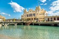 View of Charleston, the Mondello beach establishment on the sea in Palermo, Sicily. Royalty Free Stock Photo